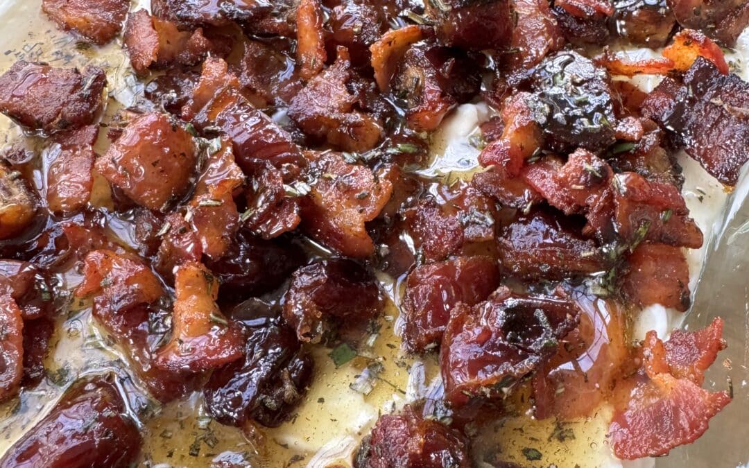 Whipped Goat Cheese with Candied Bacon and Dates