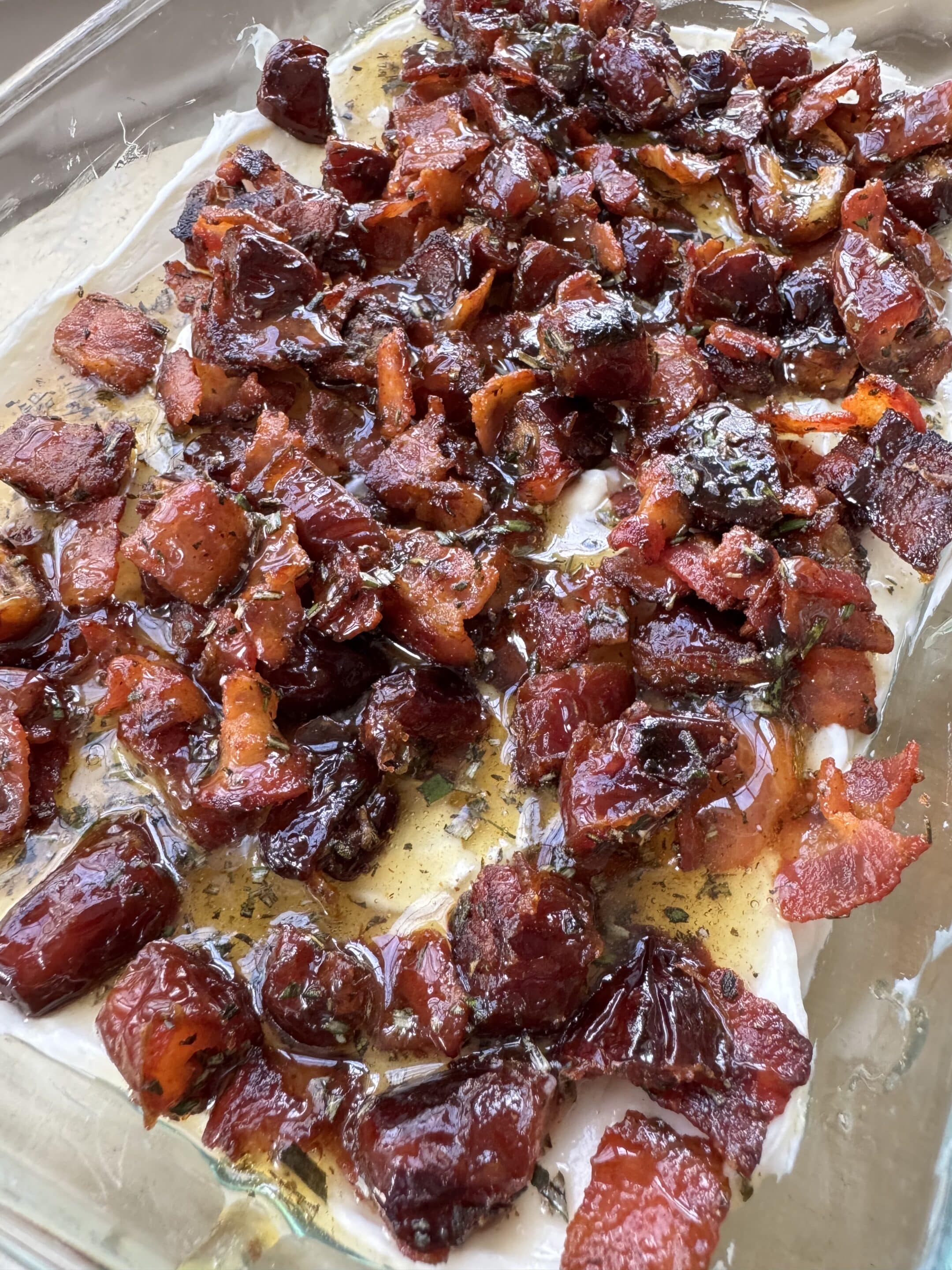 Whipped Goat Cheese with Candied Bacon and Dates